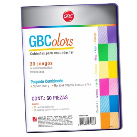 CUBIERTAS RAYADAS GBC GBCOLOR COLOR SURTIDO PUNTOS DE ESPESOR 16 TAMAÑO CARTA 1 PAQUETE CON 60 PIEZAS - Envío Gratuito