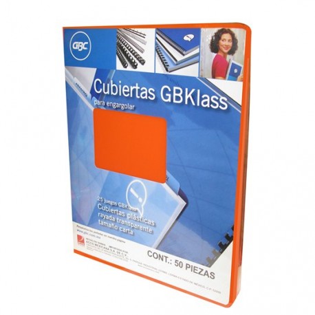 CUBIERTAS RAYADAS GBC GBKLASS COLOR NARANJA TRANSPARENTE PUNTOS DE ESPESOR 17 TAMAÑO CARTA 1 PAQUETE CON 50 PIEZAS - Envío Gratu