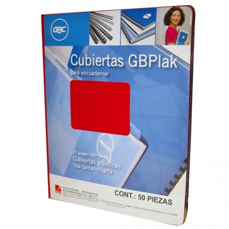CUBIERTAS LISAS GBC GBPLAK COLOR ROJO PUNTOS DE ESPESOR 14 TAMAÑO CARTA 1 PAQUETE CON 50 PIEZAS - Envío Gratuito