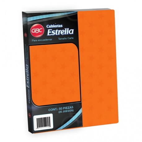 CUBIERTAS ESTRELLA GBC ESTRELLA COLOR NARANJA PUNTOS DE ESPESOR 14 TAMAÑO CARTA 1 PAQUETE CON 50 PIEZAS - Envío Gratuito