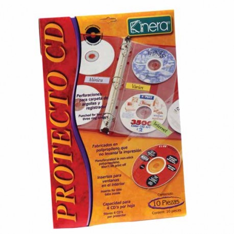 PROTECTOR PARA CD´S TAMAÑO CARTA KINERA 374 FORMA SEMI-RIGIDA GRUESO 1 PAQUETE CON 10 PIEZAS - Envío Gratuito