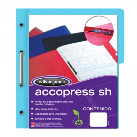 FOLDER DE PAPEL TAMAÑO CARTA ACCO ACCOPRESS P4553 TIPO CARPETA COLOR AZUL CLARO 1 PQ C/10 PZS - Envío Gratuito