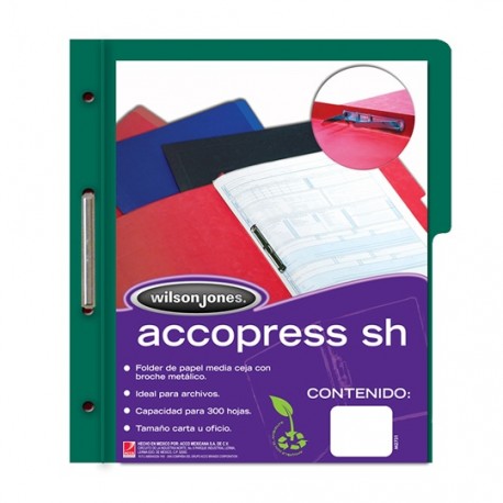 FOLDER DE PAPEL TAMAÑO CARTA ACCO ACCOPRESS P4578 TIPO CARPETA COLOR VERDE OSCURO 1 PQ C/10 PZS - Envío Gratuito