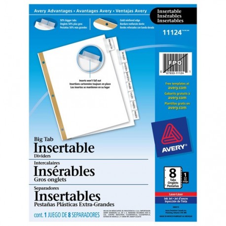 SEPARADOR AVERY 11124 TAMAÑO CARTA CON 8 DIVISIONES DE PAPEL CON CEJAS GRANDES 1 JUEGO - Envío Gratuito