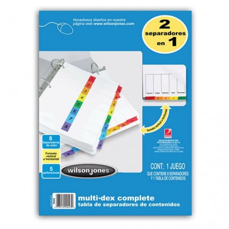 SEPARADOR WILSON JONES P0443 TAMAÑO CARTA CON 8 DIVISIONES DE PAPEL CON CEJAS MULTICOLOR 1 JUEGO - Envío Gratuito