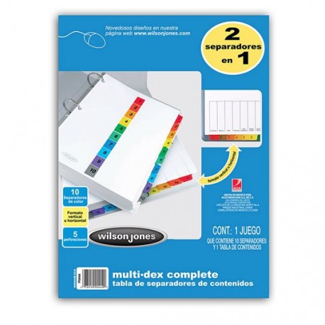 SEPARADOR WILSON JONES P0444 TAMAÑO CARTA CON 10 DIVISIONES DE PAPEL CON CEJAS MULTICOLOR 1 JUEGO - Envío Gratuito