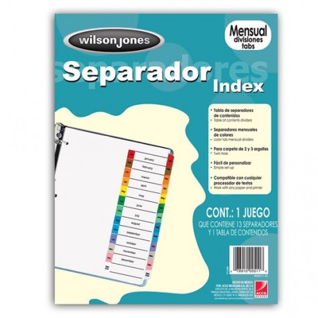 SEPARADOR WILSON JONES P1368 TAMAÑO CARTA CON 12 DIVISIONES DE PAPEL CON CEJAS MULTICOLOR 1 JUEGO - Envío Gratuito