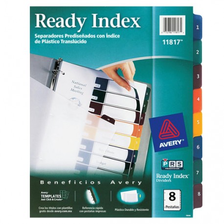 SEPARADOR AVERY 11817 TAMAÑO CARTA CON 8 DIVISIONES DE PAPEL CON CEJAS MULTICOLOR 1 JUEGO - Envío Gratuito