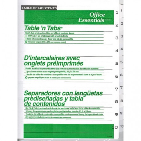 SEPARADOR OFFICE ESSENTIAL 11670 TAMAÑO CARTA CON 10 DIVISIONES DE PAPEL CON CEJAS BLANCAS 1 JUEGO - Envío Gratuito