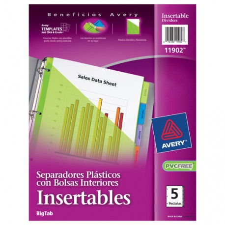 SEPARADOR AVERY 11902 TAMAÑO CARTA CON 5 DIVISIONES DE PLASTICO CON CEJAS MULTICOLOR 1 JUEGO - Envío Gratuito