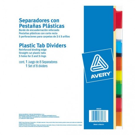 SEPARADOR AVERY 6567 TAMAÑO CARTA CON 8 DIVISIONES DE PAPEL CON CEJAS PLASTIFICADAS 1 JUEGO - Envío Gratuito
