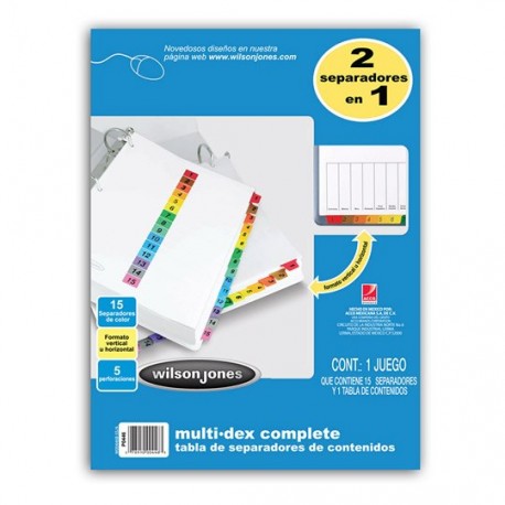 SEPARADOR WILSON JONES P0446 TAMAÑO CARTA CON 15 DIVISIONES DE PAPEL CON CEJAS MULTICOLOR 1 JUEGO - Envío Gratuito