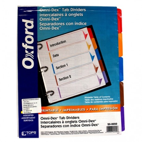 SEPARADOR OXFORD 200050 TAMAÑO CARTA CON 5 DIVISIONES DE PAPEL CON CEJAS MULTICOLOR 1 JUEGO - Envío Gratuito