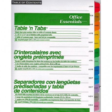 SEPARADOR AVERY 11679 TAMAÑO CARTA CON 12 DIVISIONES DE CARTULINA CON CEJAS MULTICOLOR 1 JUEGO - Envío Gratuito