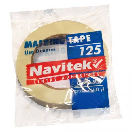 CINTA ADHESIVA MASKING TAPE NAVITEK 125 COLOR BLANCA DE 12 MM X 50 M 1 PZA - Envío Gratuito