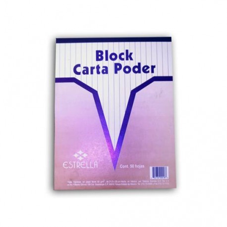 BLOCK CARTA PODER ESTRELLA TAMAÑO CARTA DE 50 HOJAS - Envío Gratuito