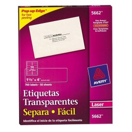 ETIQUETAS SEPARA FACIL TRANSPARENTES AVERY 5662 DE 3.4X10.2 CM 1 PAQUETE - Envío Gratuito