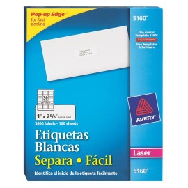 ETIQUETAS BLANCAS AVERY 5160 DE 2.5 X 6.7 CM PAQUETE CON 3000 PIEZAS - Envío Gratuito