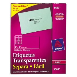 ETIQUETAS TRANSPARENTES AVERY 5663 DE 5.1 X 10.2 CM PAQUETE CON 500 PIEZAS - Envío Gratuito