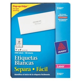 ETIQUETAS SEPARA FACIL BLANCAS AVERY 5161 DE 2.5 X 10.2 CM 1 PAQUETE - Envío Gratuito