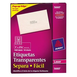 ETIQUETAS SEPARA FACIL TRANSPARENTES AVERY 5660 DE 2.5X6.7 CM 1 PAQUETE - Envío Gratuito