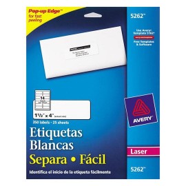 ETIQUETAS SEPARA FACIL BLANCAS AVERY 5262 DE 3.4X10.2 CM 1 PAQUETE - Envío Gratuito