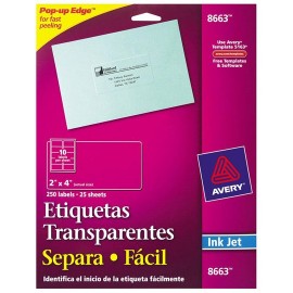 ETIQUETAS SEPARA FACIL TRANSPARENTES AVERY 8363 DE 5.1X10.2 CM 1 PAQUETE - Envío Gratuito