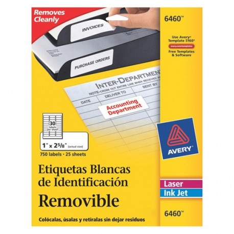 ETIQUETAS REMOVIBLES BLANCAS AVERY 6460 DE 2.5X6.7 CM 1 PAQUETE - Envío Gratuito