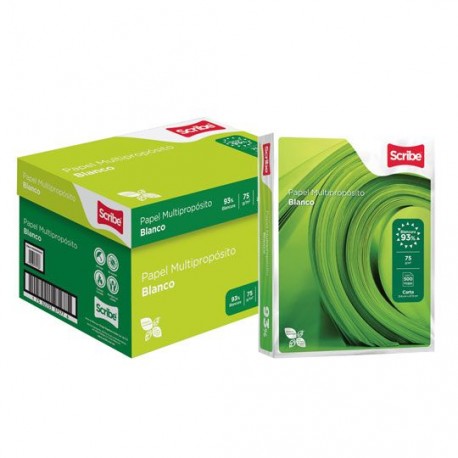 CAJA DE PAPEL BOND BLANCO CARTA SCRIBE VERDE GRAMAJE 75 GRS BLANCURA 93 PORCIENTO 8.5 X 11 PULGADAS 10 PAQUETES CON 500 HOJAS - 
