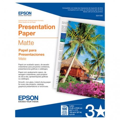 PAPEL FOTOGRAFICO EPSON MATTE S041062 TAMAÑO CARTA 8.5 X 11 PULGADAS 100 HOJAS - Envío Gratuito