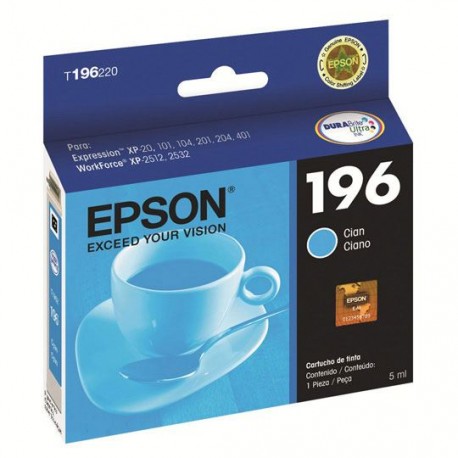 TINTA EPSON T196220-AL 196 COLOR CYAN - Envío Gratuito