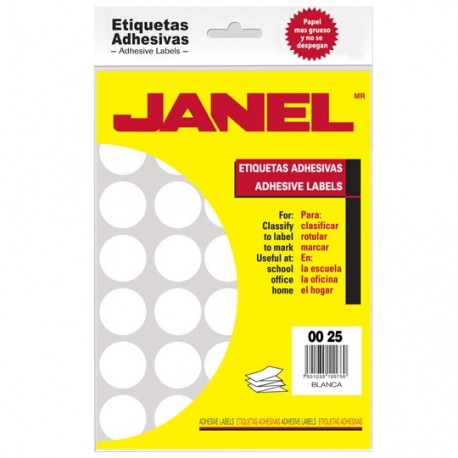 ETIQUETAS BLANCAS JANEL NO.12 DE 25 MM DIAMETRO 1 PAQUETE - Envío Gratuito