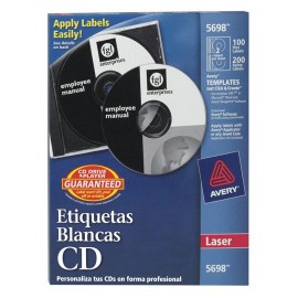 ETIQUETAS PARA CD Y DVD BLANCAS AVERY 5698 DE 11.4 CM DIAMETRO 1 PAQUETE - Envío Gratuito