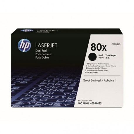 TONER DUAL PACK HP 80X CF280XD COLOR NEGRO - Envío Gratuito