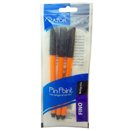 BOLIGRAFO AZOR PIN POINT COLOR NEGRO DE PUNTO FINO 0.7 MM TIPO DE BARRIL REDONDO BLISTER CON 3 PZ - Envío Gratuito