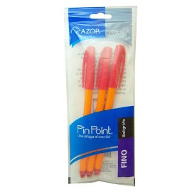 BOLIGRAFO AZOR PIN POINT COLOR ROJO DE PUNTO FINO 0.7 MM TIPO DE BARRIL REDONDO BLISTER CON 3 PZ - Envío Gratuito