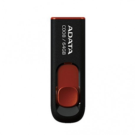 ADATA USB 64GB C008 NEGRO + ROJO RETRACT - Envío Gratuito