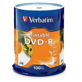 DVD DVD-R IMPRIMIBLE VERBATIM CAPACIDAD 4.7 GB VELOCIDAD DE TRANSFERENCIA 16X CAMPANA DE 100 PIEZAS - Envío Gratuito