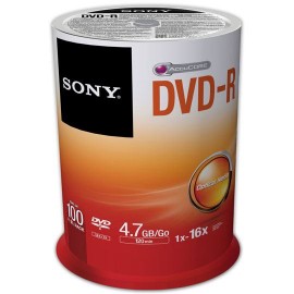 DVD DVD-R SONY 100DMR47 CAPACIDAD 4.7GB VELOCIDAD DE TRANSFERENCIA 16X CAMPANA DE 100 PIEZAS - Envío Gratuito