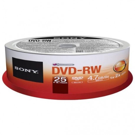 DVD DVD-RW SONY 25DMW47 CAPACIDAD 4.7GB VELOCIDAD DE TRANSFERENCIA 2X CAMPANA DE 25 PIEZAS - Envío Gratuito