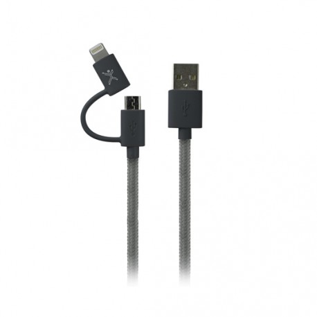 CABLE CARGADOR LIGHTNING MICRO USB PERFECT CHOICE COLOR GRIS DE 1.20 METROS 101468 - Envío Gratuito