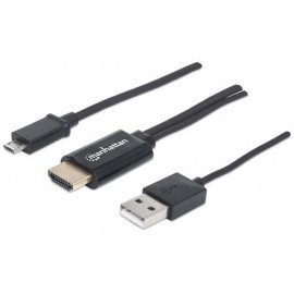 CABLE DE VIDEO MICRO USB A HDMI, CON USB-A MANHATTAN COLOR NEGRO DE 0.76 METROS 151498 - Envío Gratuito