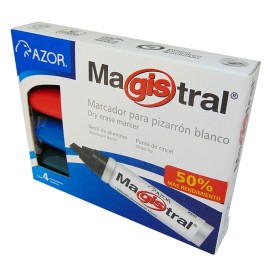 MARCADOR PARA PIZARRON AZOR MAGISTRAL COLOR SURTIDO 4 PIEZAS - Envío Gratuito