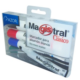 MARCADOR PARA PIZARRON AZOR MAGISTRAL CLASICO 83474 COLOR SURTIDO 4 PIEZAS - Envío Gratuito