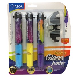 MARCADOR PARA VIDRIO AZOR AQUARELO GLASS JUNIOR AMARILLO,VIOLETA Y AZUL 3 PIEZA - Envío Gratuito