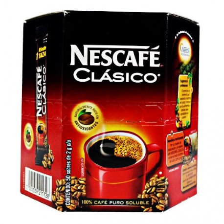 CAFE SOLUBLE NESCAFE CLASICO CONTENIDO NETO 50 SOBRES DE 2GR C/U - Envío Gratuito